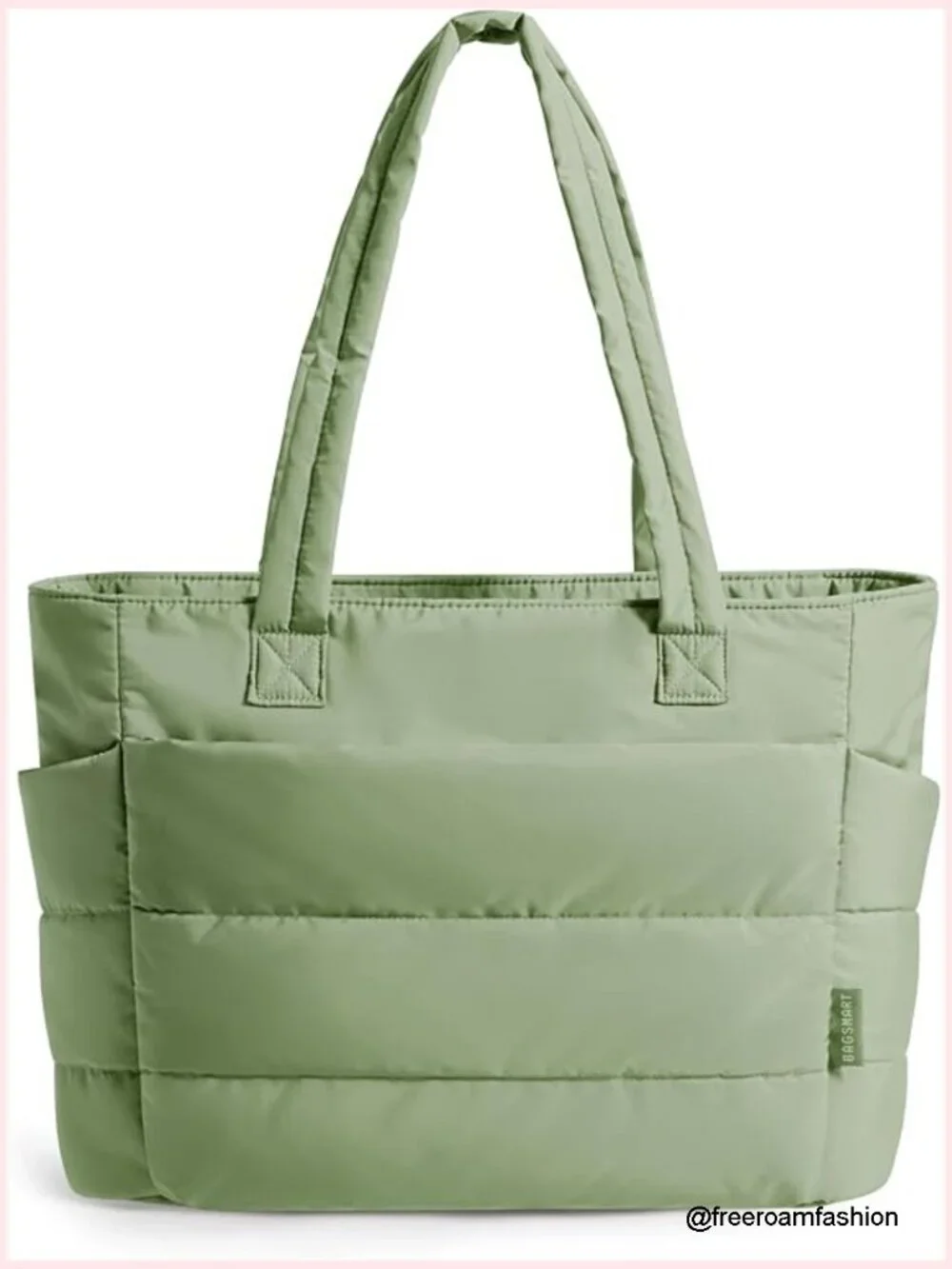 Lightweight Quilted Puffy Tote Bag with Compartments - Travel Work Gym Shoulder